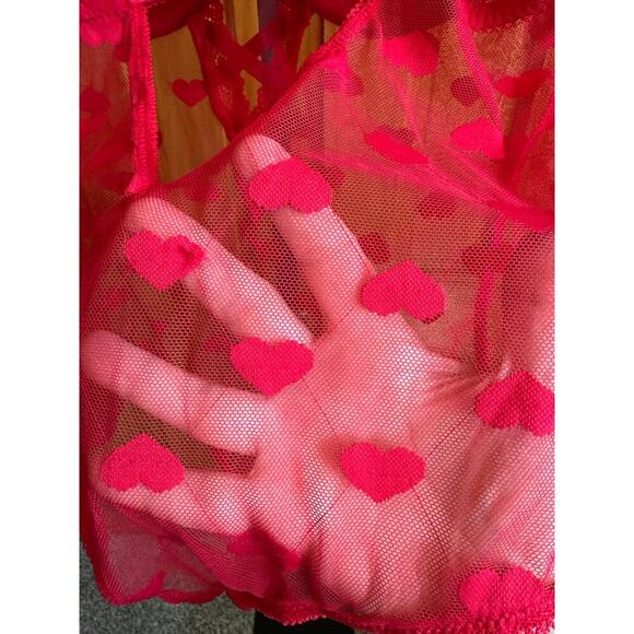 Black Fuchsia by Secret Lace LLC - Sheer Heart Mesh Bodysuit  Size 1X  New - Picture 5 of 7